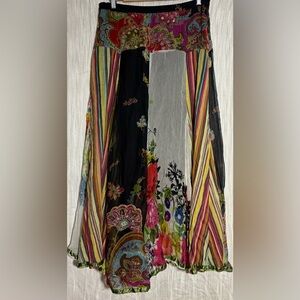 Colorful A-Line Skirt with Floral and Striped Design